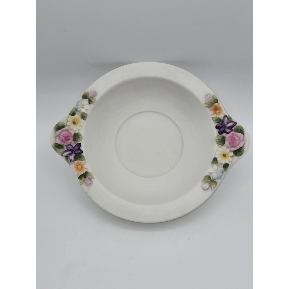 Vintage Lefton China Hand Painted Floral Bisque Porcelain Trinket Dish‎ Japan